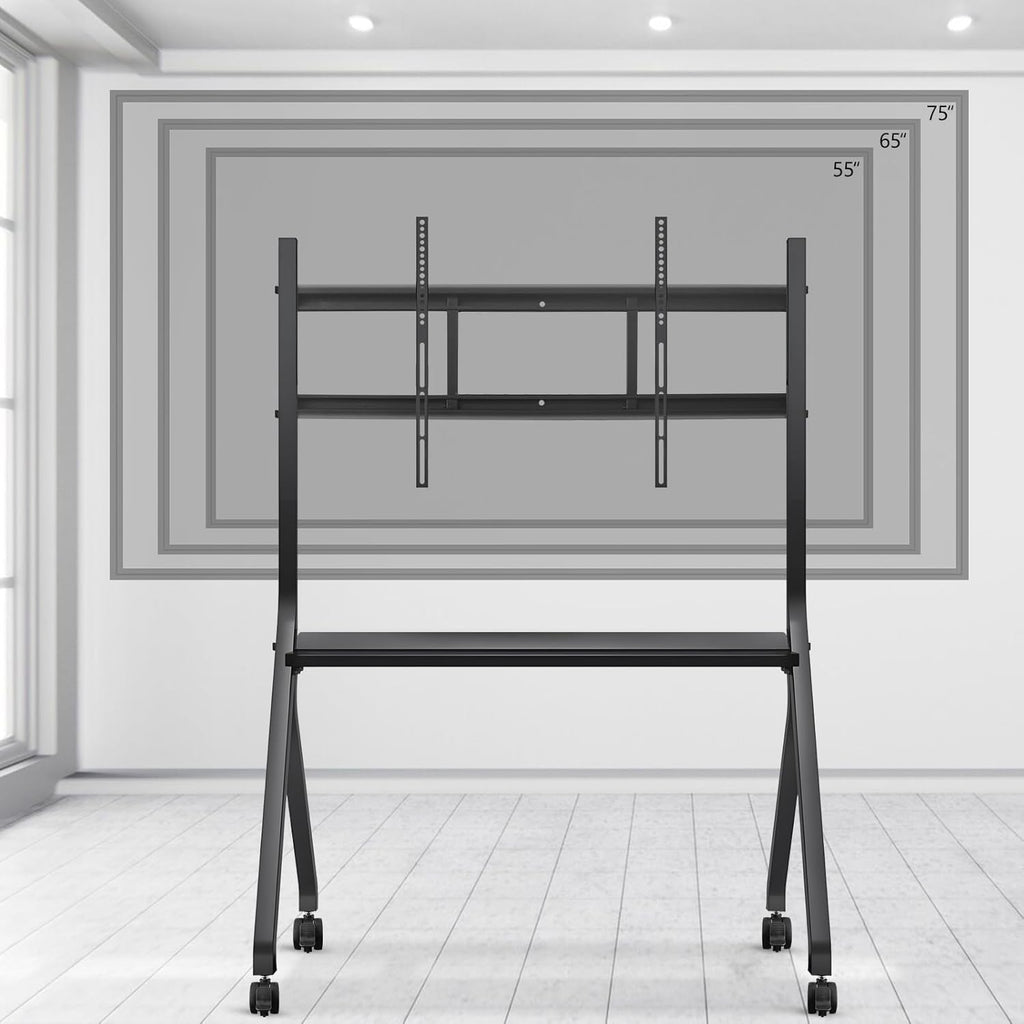 Smart Board Stand for 55-75 Inch Electronic Whiteboard Screens, Lockable Wheels, Portable Design for Classroom, Home, Office