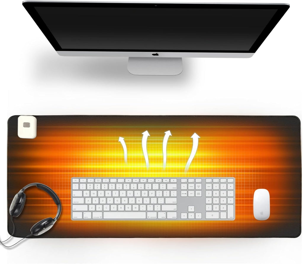 Ysenchan Heated Desk Pad with 5 Heat Levels & Auto Shut-Off – Large PU Leather Mouse Pad, Keyboard Mat & Writing Surface, 31.5" x 13", Black