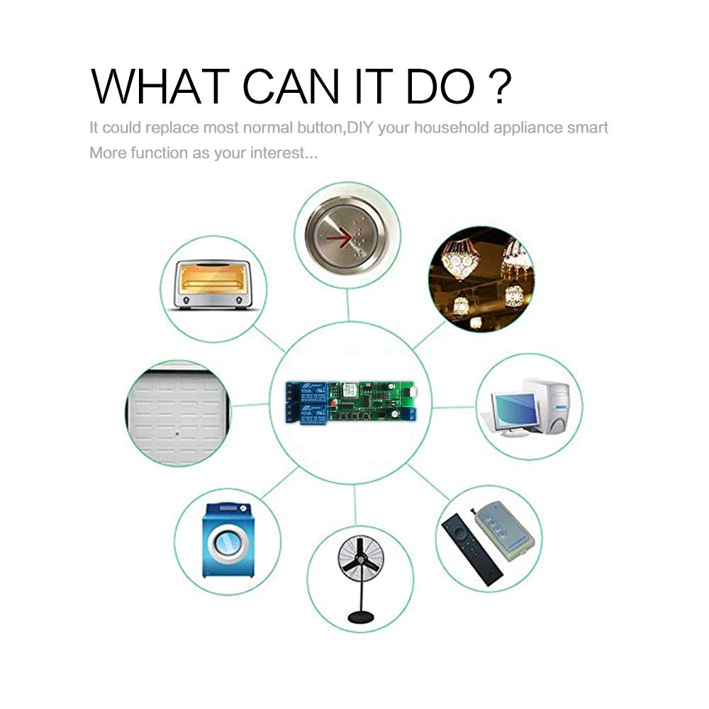 WiFi Wireless Smart Switch Relay Module for Smart Home 5V 5V/12V，Ba Applied to Access Control, Turn on PC, Garage Door (2CH WiFi Inching Relay)