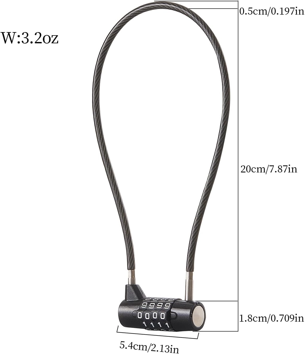 Combination Lock with Long Cable Durable Flexible 4 Digits Combo Locks 7.5” Locker Lock for Gym Locker School Cabinet Barn Gates/Sheds/Pet Cages Backpack Suitcase (7.5")