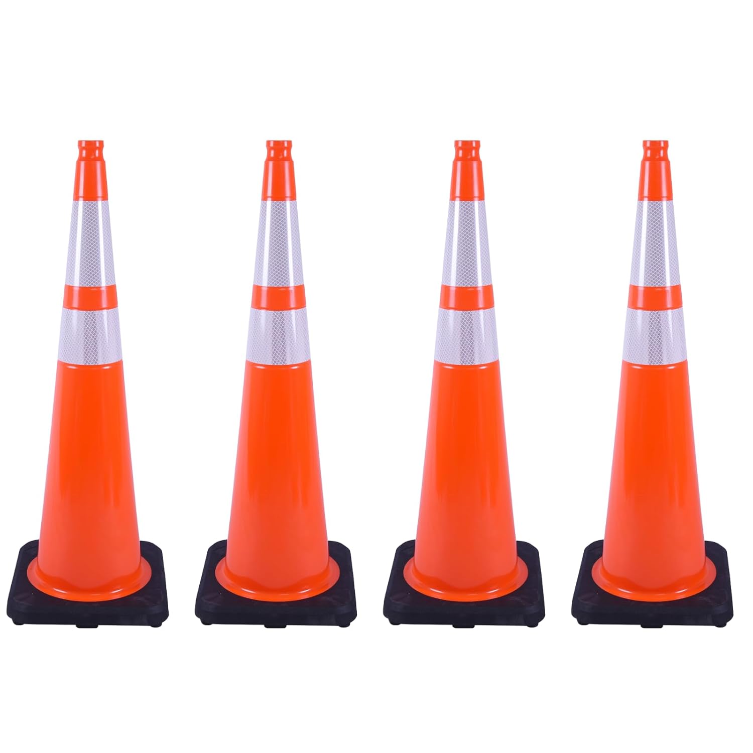 4 Pack 36 Inch Orange PVC Traffic Cones Black Base Stable Large Size, Highway Traffic Outdoor Construction Safety Warning Cones (4, Orange, 36 Inch)