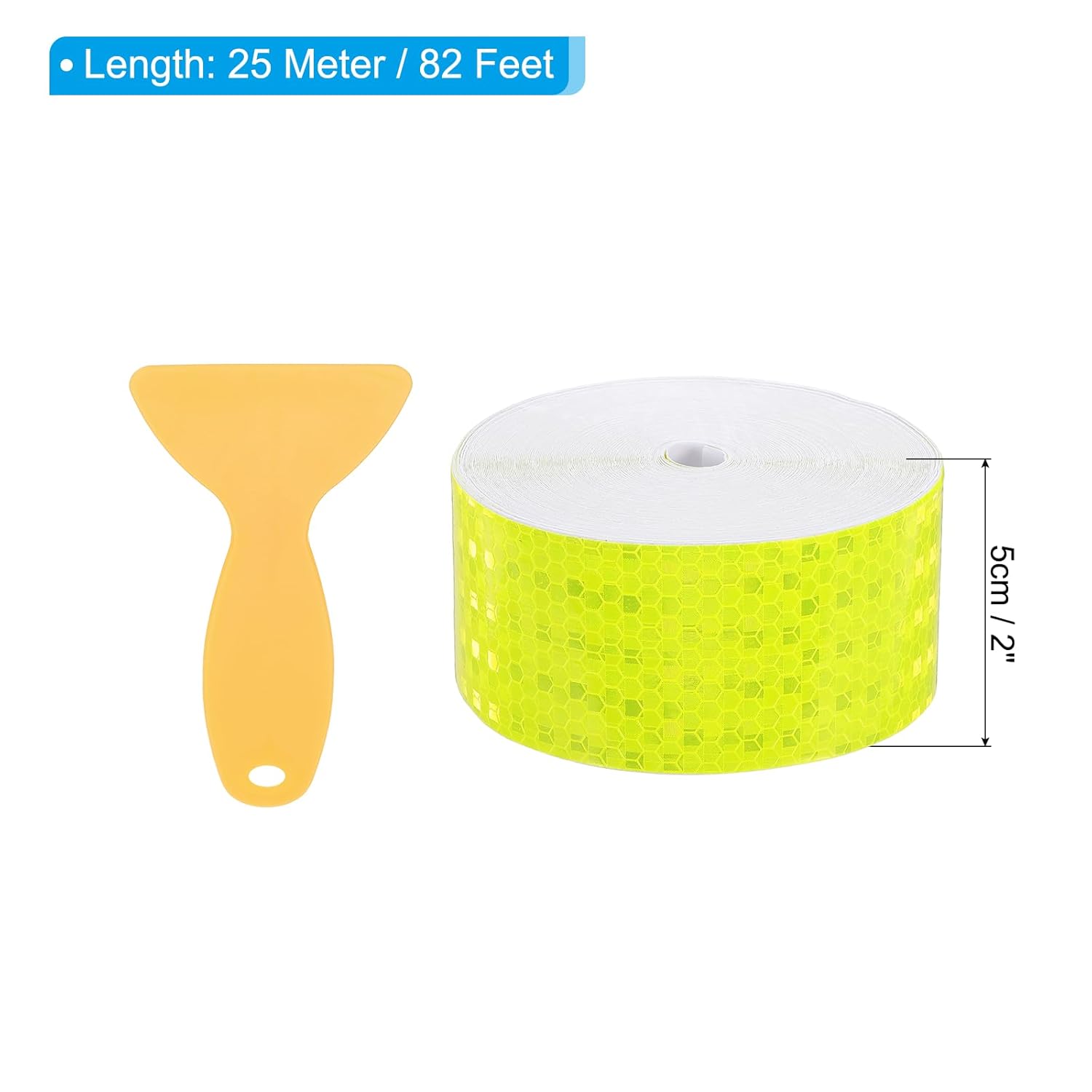 PATIKIL 2 Inch x 82 ft Reflective Tape, 1 Roll Waterproof Self Adhesive High Visibility Caution Warning Safety Tape Reflector with Scraper for Trucks Trailers Cars, Bright Yellow