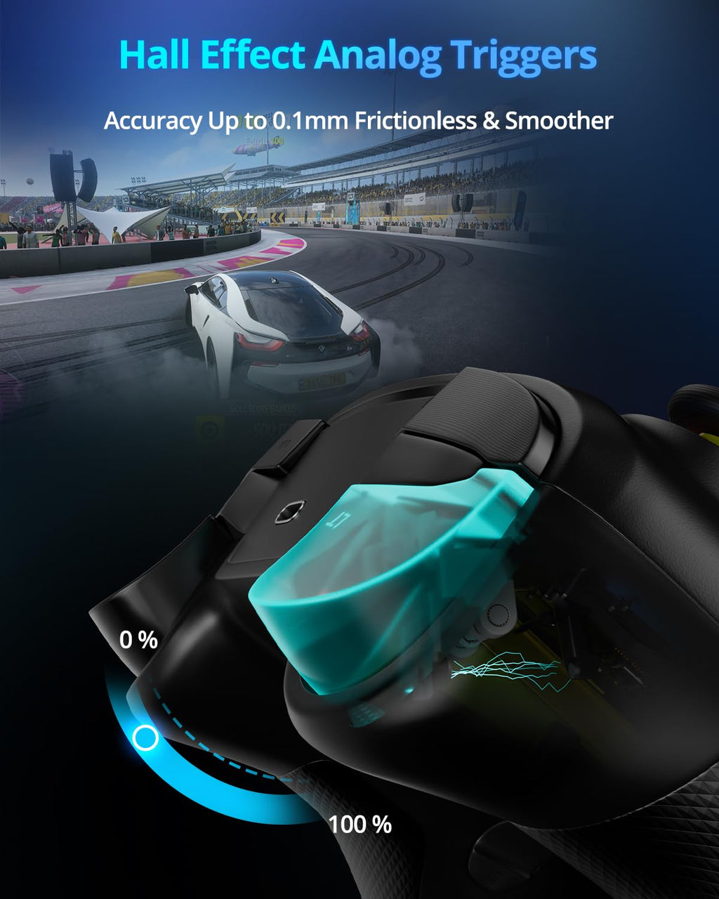 Multi-Platform Wireless Controller, PC Gaming Controller with 2.4G Adpater/Hall Joysticks/Hall Triggers/1200 mAh Battery/4 Programmable Buttons/RGB Lighting, Compatible with PC Windows 7/8.1/10/11, Switch/OLED/Lite, iOS, Android, Steam-Black