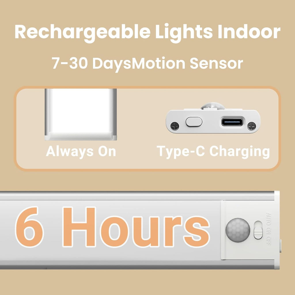 Under Cabinet Lights, Motion Sensor Magnetic LED Light, 8 inch 1000mAh Rechargeable Battery Dimmable Lights with 3 Color Temps, Indoor Wireless Lighting for Kitchen, Closet, Pantry, Counter, 4 Pack