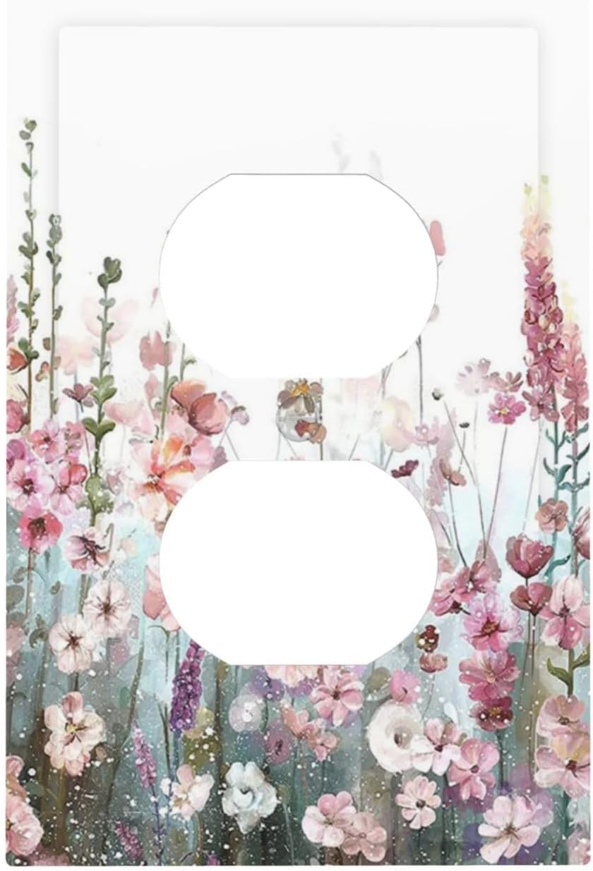 Colorful Flowers Pink Floral Watercolor Plant Outlet Covers 1 Gang Duplex Light Switch Cover Decorative Switch Plates Electrical Receptacle Faceplate Wall Plate for Bed Room Living Room Decor
