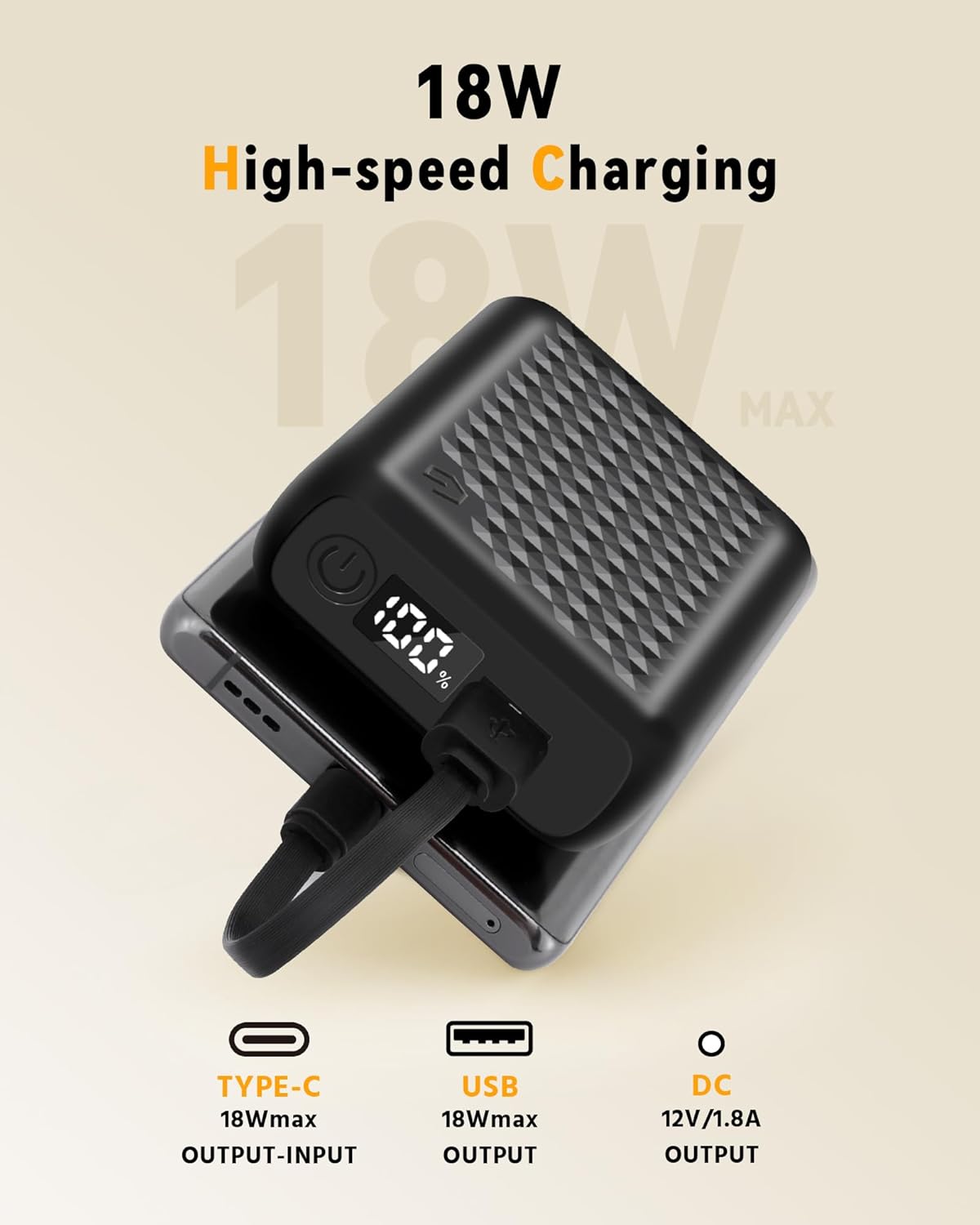 Wulcea 12v 18400mAh Power Bank High Capacity Type-C Input，USB Type-C DC Output Fast Charge for Graphene Heated Jacket Heated Vest Long Lasting Portable Charger Digital Display for Genovega VERGOO