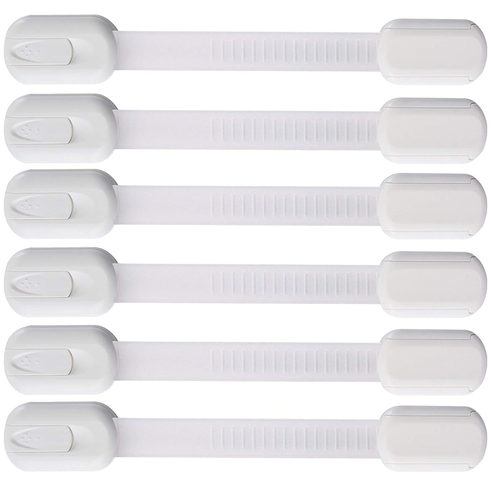 6 Pack Vmaisi Multi-Use Adhesive Straps Locks - Childproofing Baby Proofing Cabinet Latches for Drawers, Fridge, Dishwasher, Toilet Seat, Cupboard, Oven,Trash Can, No Drilling (White) (6)