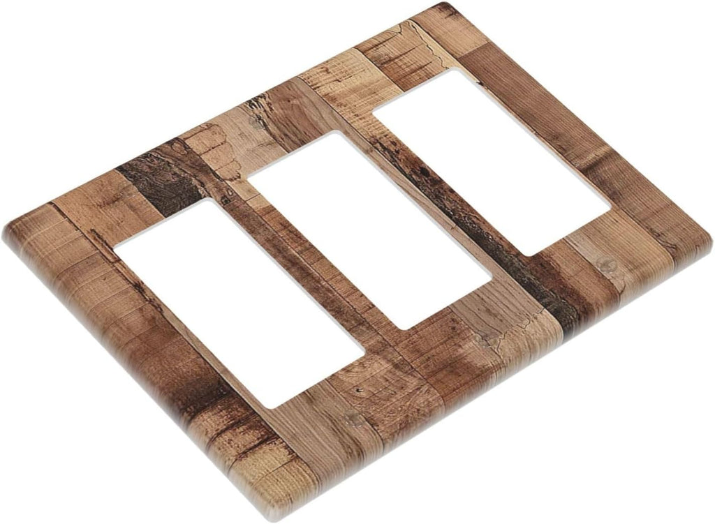 Light Switch Covers Rustic Brown Wood Grain 3 Gang Rocker Electrical GFCI Decorative Triple Outlet Wall Plate Cover Switchplate for Farmhouse Kitchen Decor