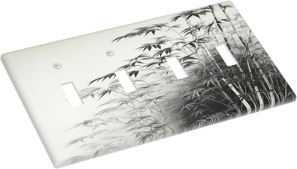 Light Switch Cover Plate Watercolor Vintage Ink Bamboo Forest Quad Toggle Wall Plates Decorative Switch Plates 4 Gang Outlet Covers Electrical Panel Cover Faceplate for Home Decor 4.5 X 8 IN