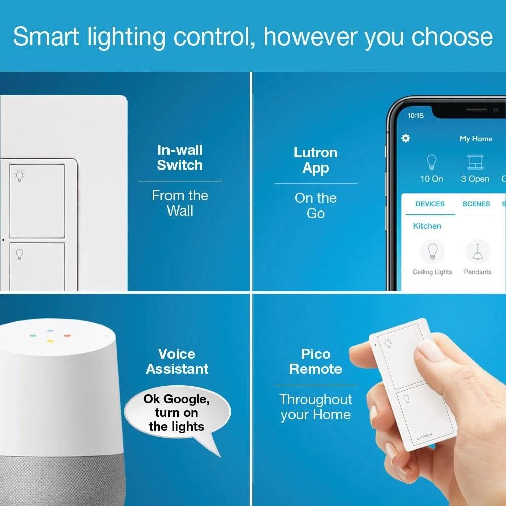 Lutron Caseta Original Smart Light Switch Kit w/ Wall Plate and Smart Hub, Compatible w/ Alexa, Apple Home, Google Home, Single-Pole/3 Way, 5 Amp, P-BDG-PKG1WS