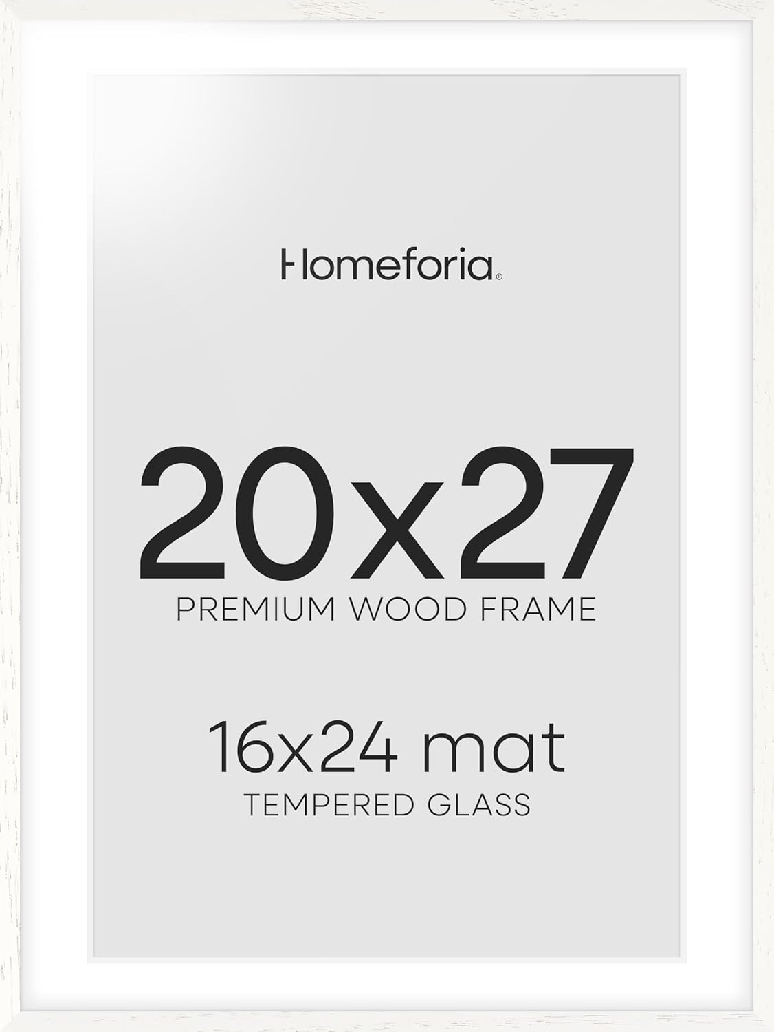 Homeforia 20x27 White Picture Frame, High End Oak 20x27 White Wooden Poster Frames with Mat 16x24 for Print, 20 x 27 Wood Frame Matted to 16 x 24 Photo, 27x20 Frame, Tempered Glass, Wall Kit, Set of 1