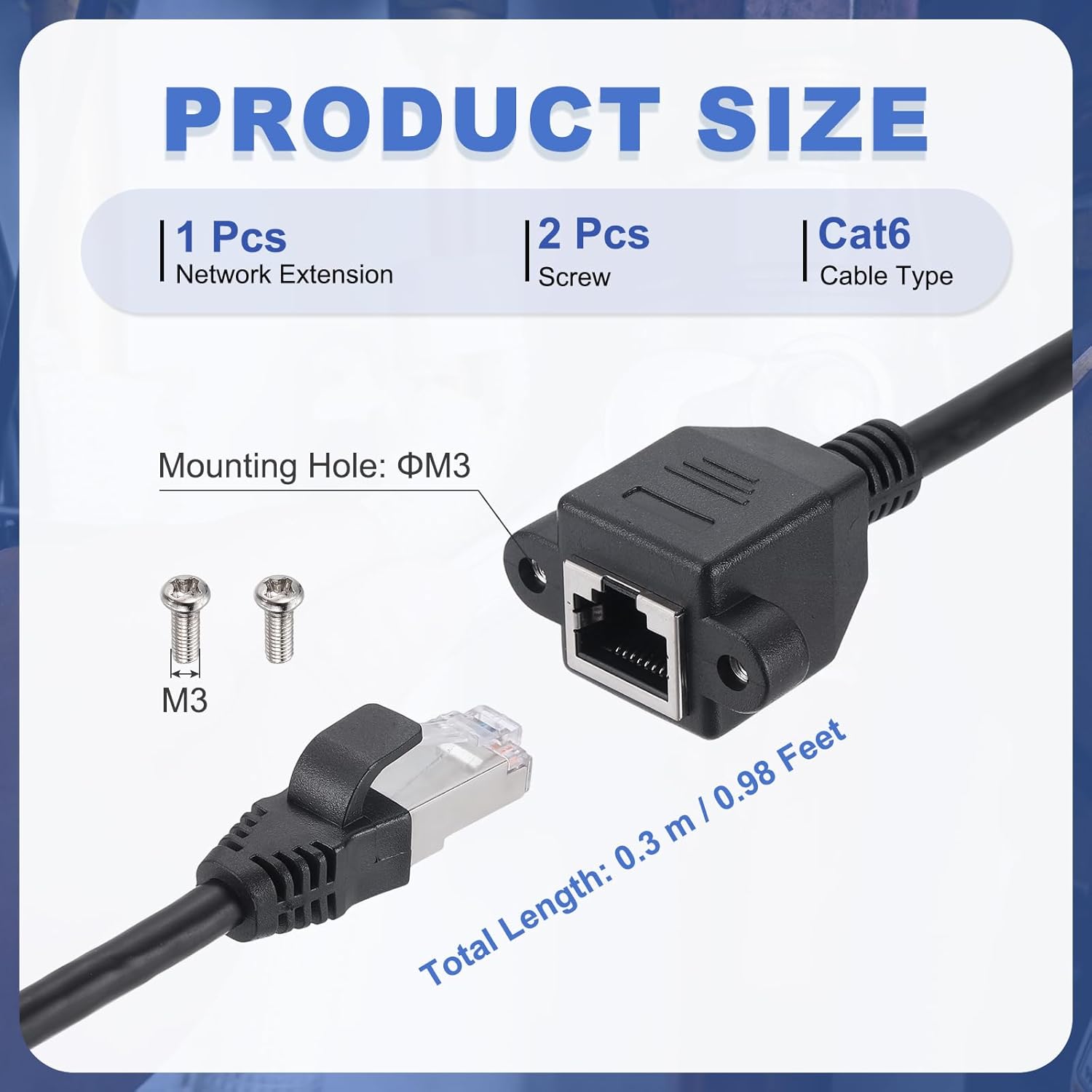 MECCANIXITY Cat6 Ethernet Extension Cable, 1Ft RJ45 Male to Female Screw Panel Mount Ethernet Cable Extender with 2pcs Screw for Router Modem PC Laptop Smart TV Printer