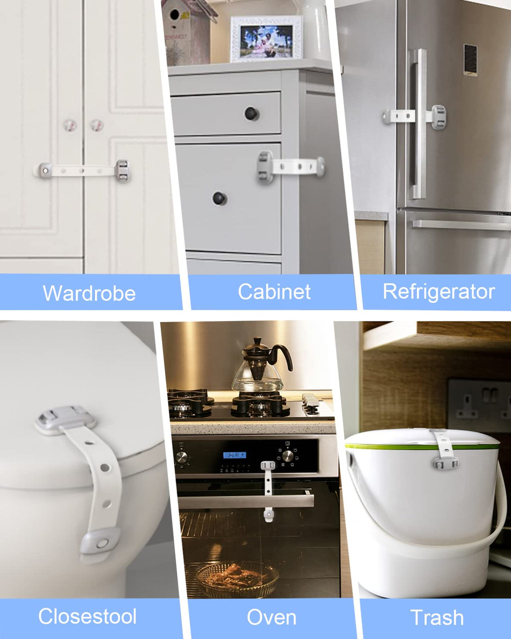 Baby Proofing Child Safety Locks(3 PCS) - Cabinet Locks for Babies,3M Adhesive Cabinet Latches, Multi-Purpose for Fridge Drawers,Ovens Toilet Seats,Trash Can, No Drilling (3 Count)
