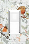 Decorative Outlet Covers Red Floral Berries Colorful Bird Plant 1 Gang Single Rocker Light Switch Cover Plate Wall Plates Gfci Faceplate For Bed Room Living Room Decor