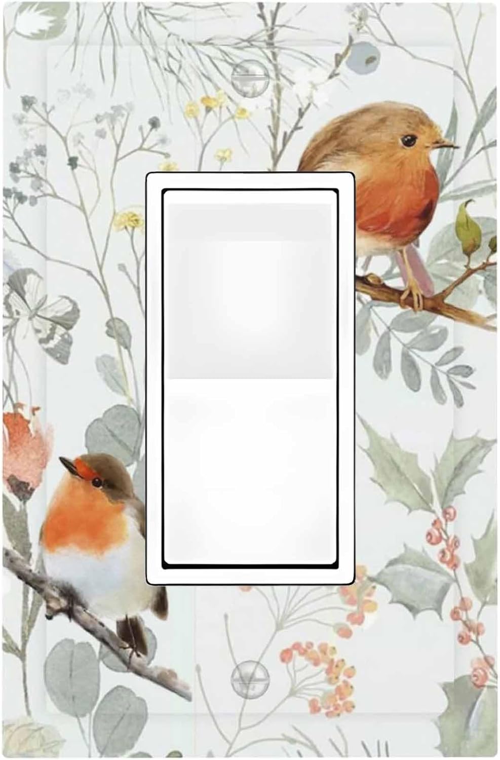 Decorative Outlet Covers Red Floral Berries Colorful Bird Plant 1 Gang Single Rocker Light Switch Cover Plate Wall Plates Gfci Faceplate For Bed Room Living Room Decor