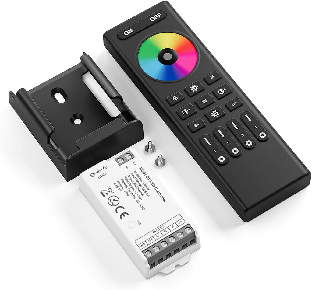 4-Zone RGBCCT RGBWW RF 2.4GHz Wireless Remote Controller Kit, PWM RGBCCT (+ R G B C W) 6pin LED Strip DC5V DC12V DC24V Max 12A Indoor String Light