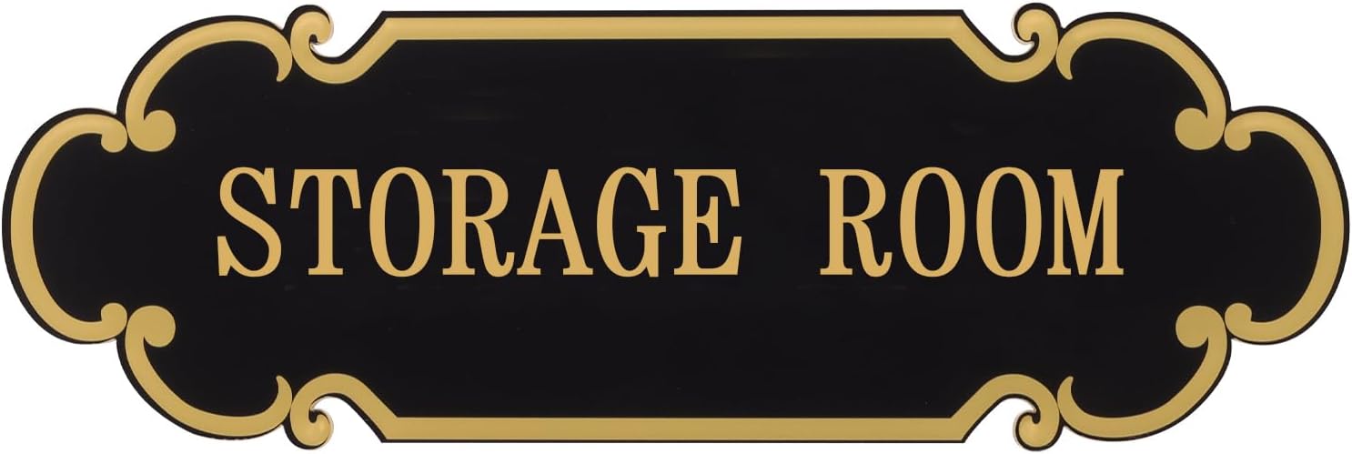 9x3 Inch Storage Room Sign Acrylic Self-adhesive Door Wall Signage for Home and Business (Black & Gold)