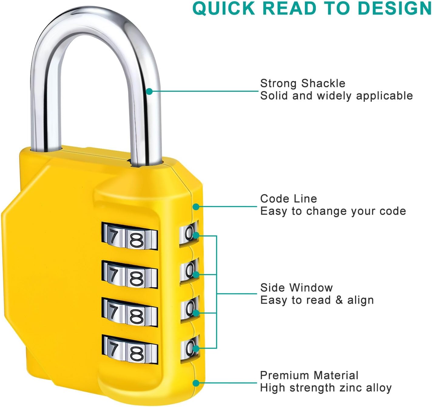 ZHEGE Combination Lock, 4 Digit Combination Padlock Outdoor, School Lock, Gym Locks (Yellow)