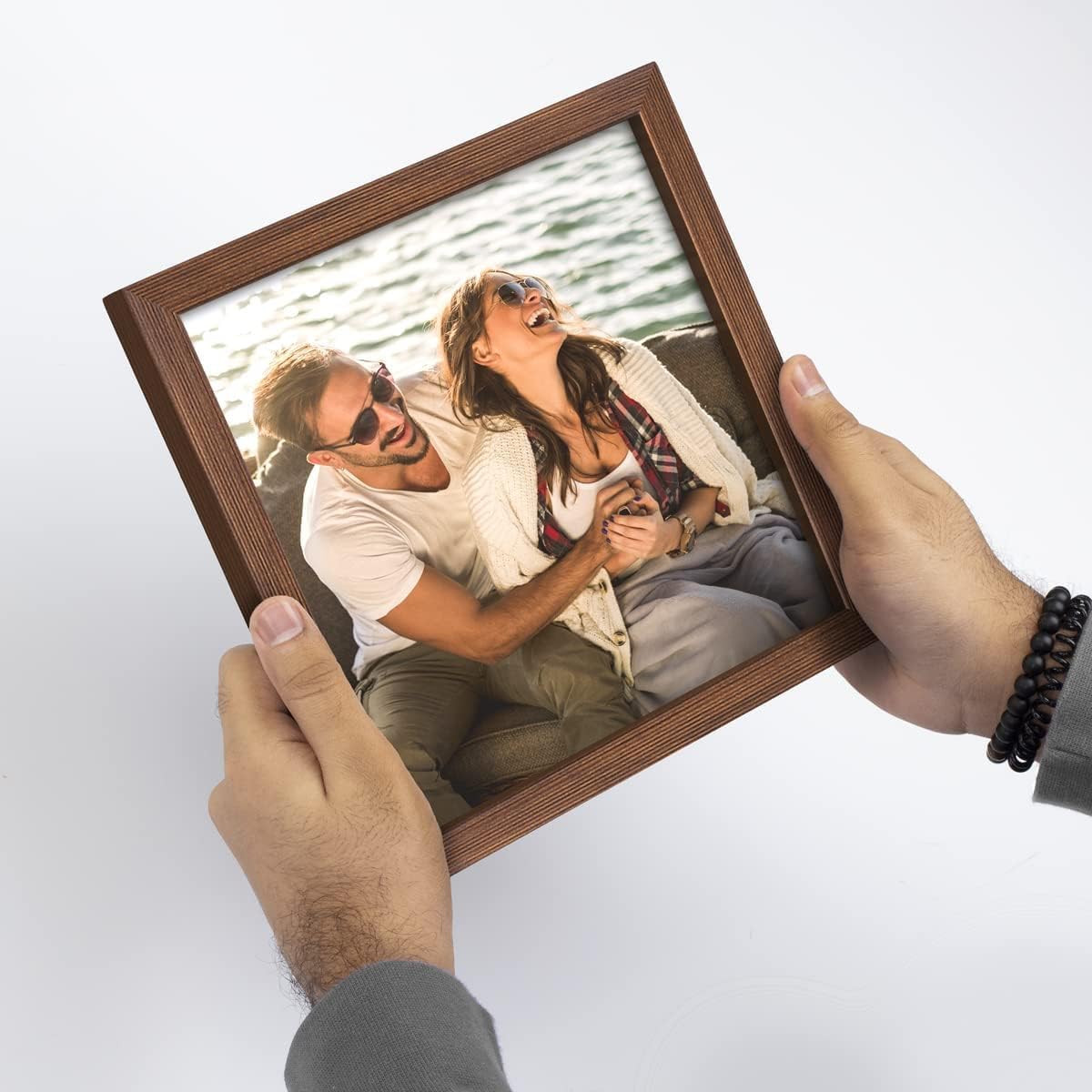 Renditions Gallery Set of 4, 11X14 Custom Photo Prints with Real Wood Picture Frames. Create Personalized Photos with Peel & Stick Photo Frames. Brown Frame
