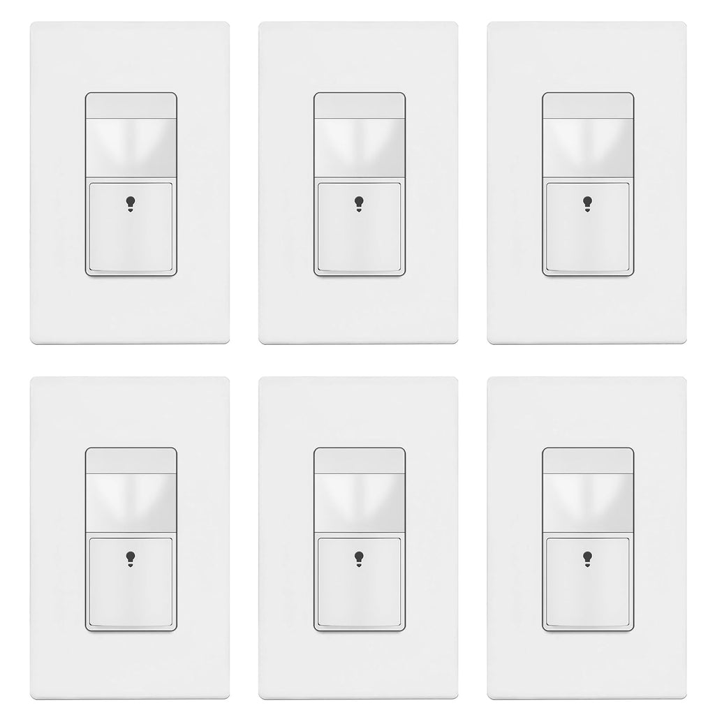 TOPGREENER Motion Sensor Switch, PIR Sensor with Ambient Light Level, Occupancy & Vacancy Modes, No Neutral Required, Ground Wire Required, 150W LED/CFL, Single Pole, TDOS5-JM-W-6PCS, White, 6 Pack