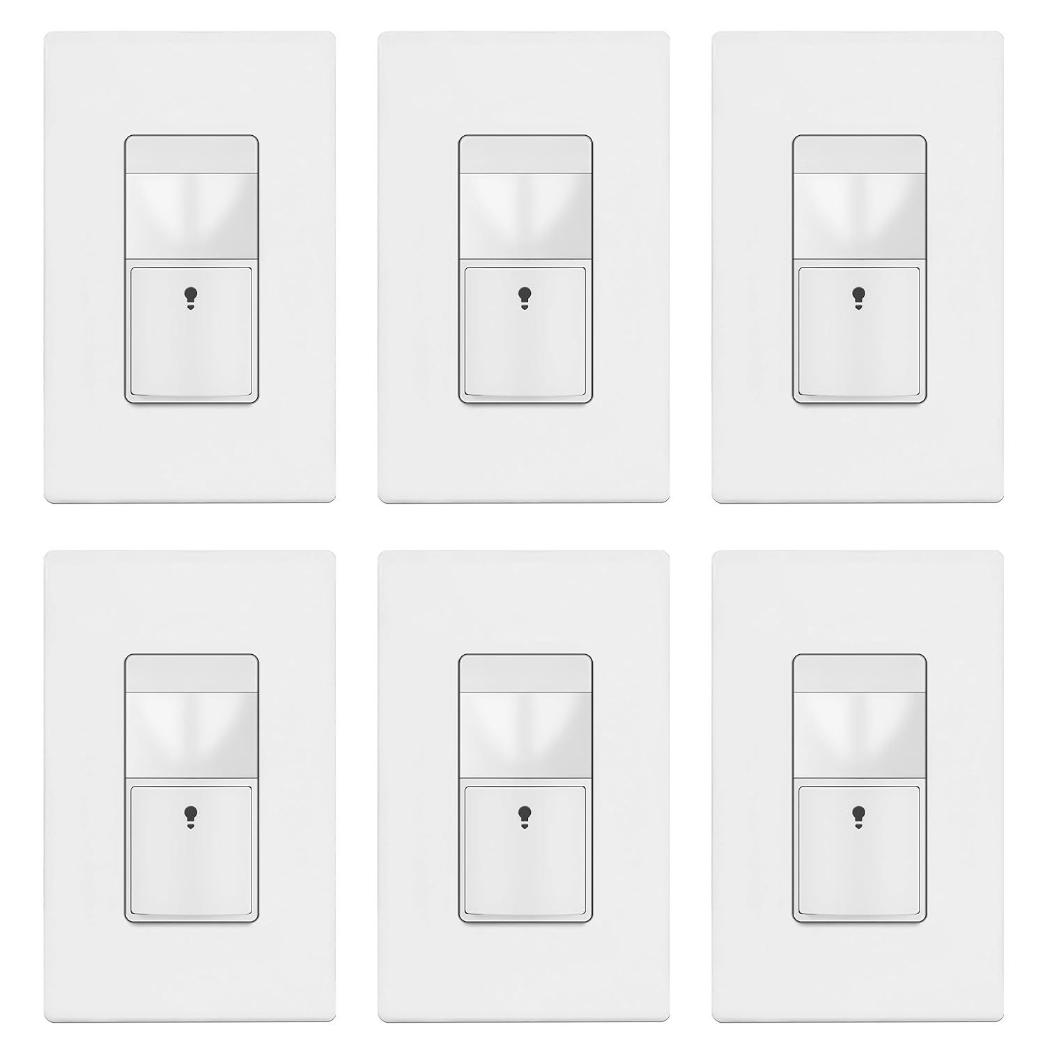 TOPGREENER Motion Sensor Switch, PIR Sensor with Ambient Light Level, Occupancy & Vacancy Modes, No Neutral Required, Ground Wire Required, 150W LED/CFL, Single Pole, TDOS5-JM-W-6PCS, White, 6 Pack
