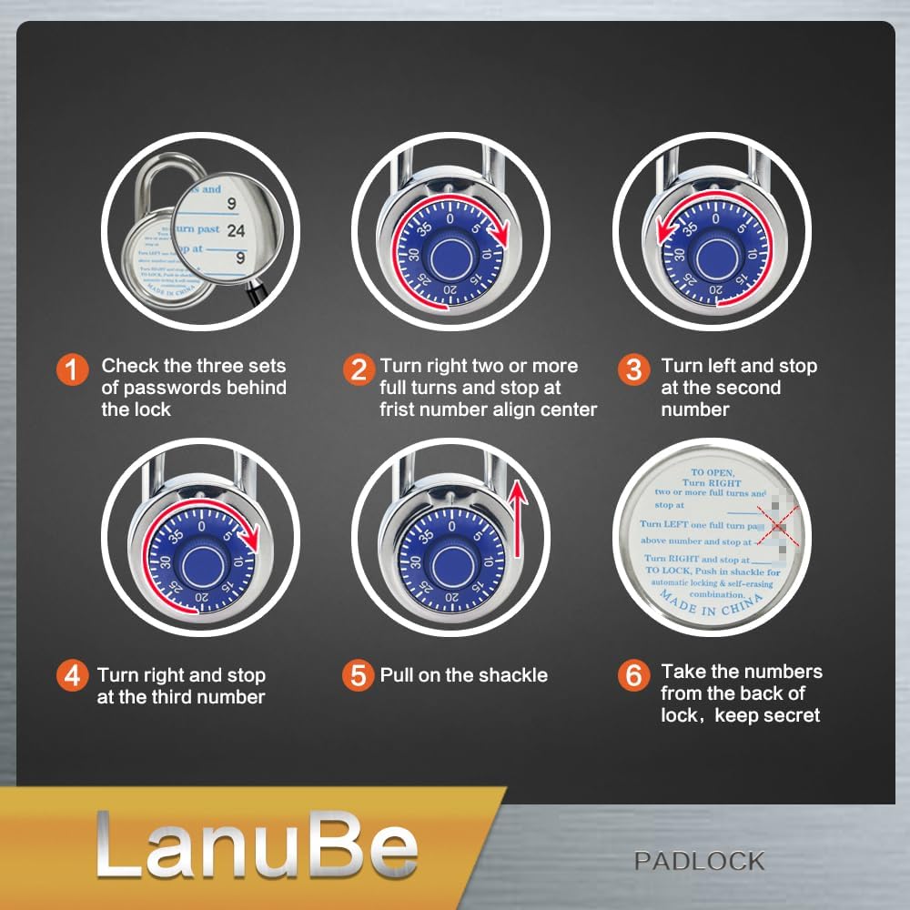 LanuBe Standard Dial Combination Lock, 2 in. Wide, with Different Combinations, Blue Turnplate, Pack of 24; Lock for School, Employee, Gym Sports Locker, Case, Toolbox and so on
