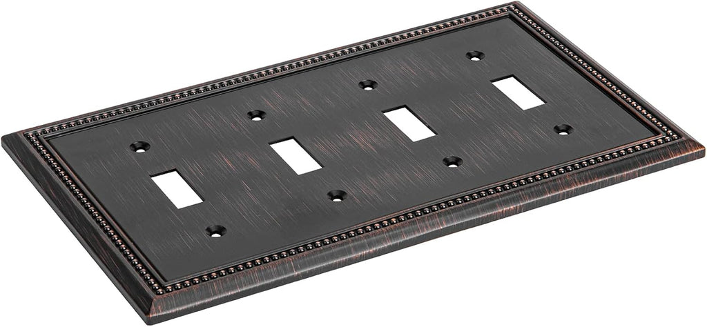 Henne Bery Sunken Pearls Heavy Duty Decorative Wall Plate Switch Plate Outlet Cover (Quad Toggle, Aged Bronze)