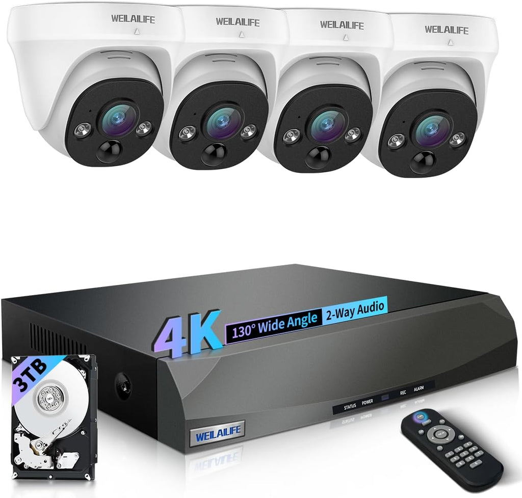 【130° Wide-Angle & 90 Days Storage】 Wired Dome Security Camera System, Home Video Surveillance Camera Systems, Outdoor/Indoor POE IP Cameras