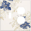 Decorative Outlet Covers Rustic Blue Flower Floral Gold Leaf 2 Gang Light Switch Cover Plate Single Toggle Duplex Wall Plates for Electrical Outlets Switch Plate Covers for Home Decor