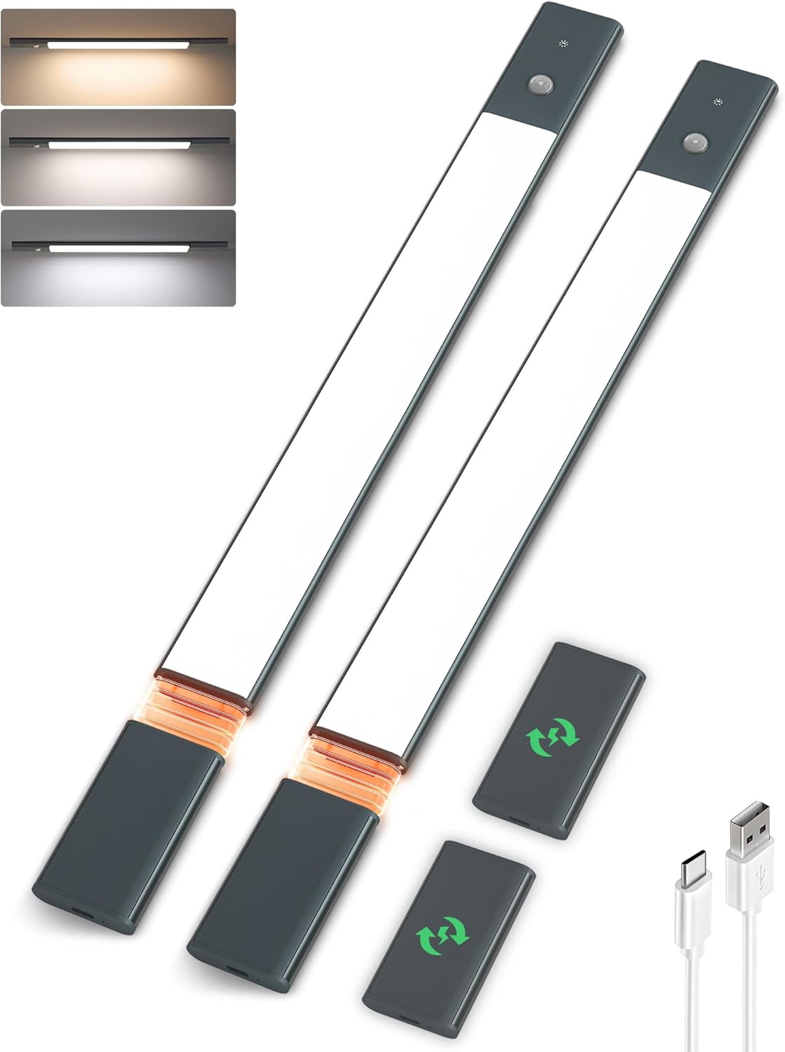 EZVALO Under Cabinet Lighting, 2-Pack Motion Sensor Lights with 4 Detachable Batteries, 76 LEDs Dimmable Closet Lights, 3 Color Temps, Under Counter Lights for Kitchen, Pantry, Wardrobe