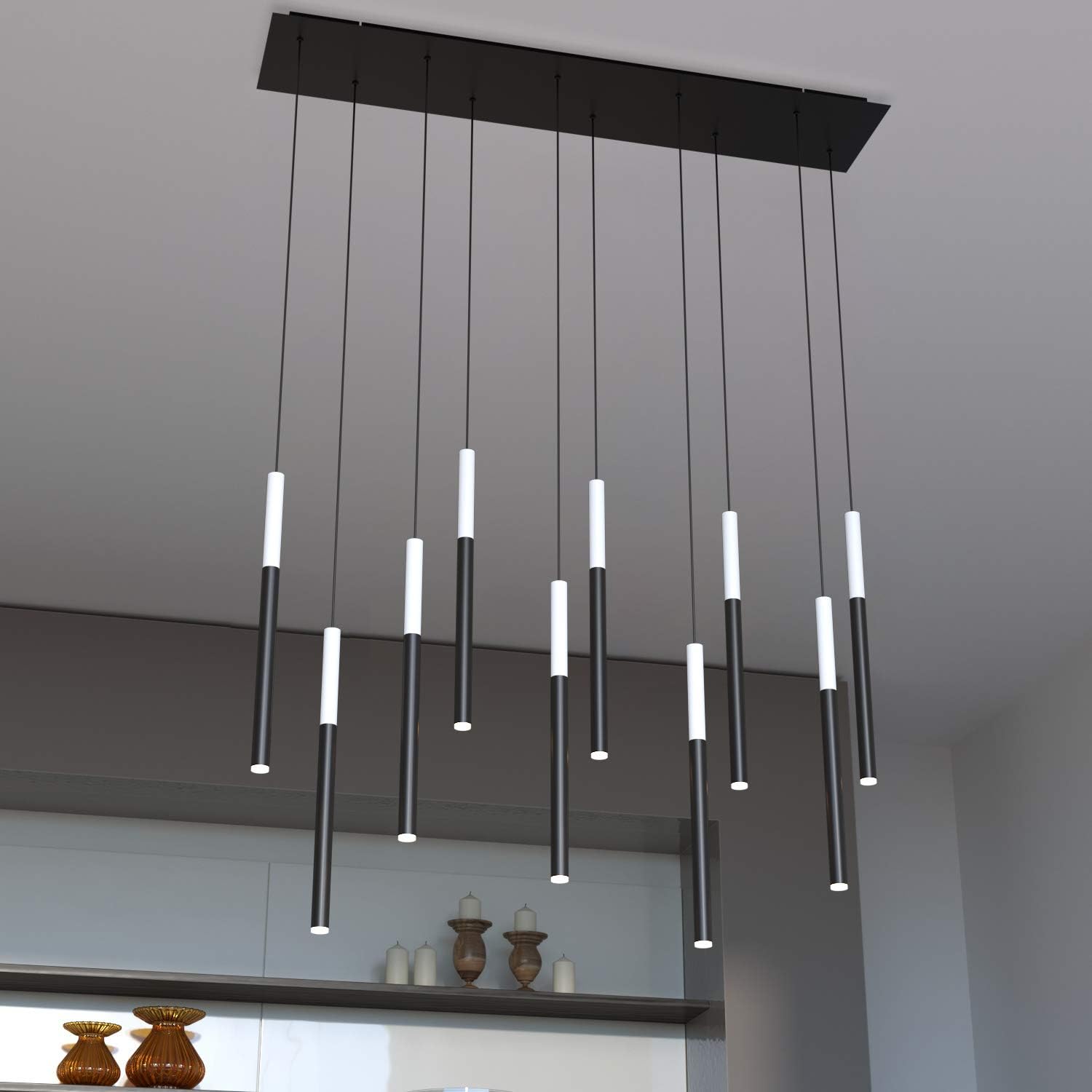 ALTAIR 10 Mini Pendant Lighting White-Black - LED Hanging Light Fixture for Kitchen Island, Bar, Foyer - Cluster Pendants - Dimmable, Adjustable Wire, Lamp Bulb Included