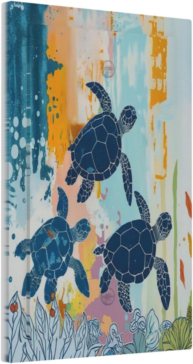 Light Switch Cover Plate Colorful Ocean Sea Turtle Marine Life 1 Gang No Device Blank Electrical Wall Plates Faceplate Decorative Switch Plate for Kids room Bedroom Decor