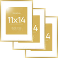 Homeforia 11x14 Picture Frame Gold, High End Metal 11x14 Poster Frames with Mat for 8x10, 11 x 14 Gold Frame Matted to 8 x 10 inch Photo, 11by14 Thin Hanging Frames, Tempered Glass, Wall Kit, Set of 3