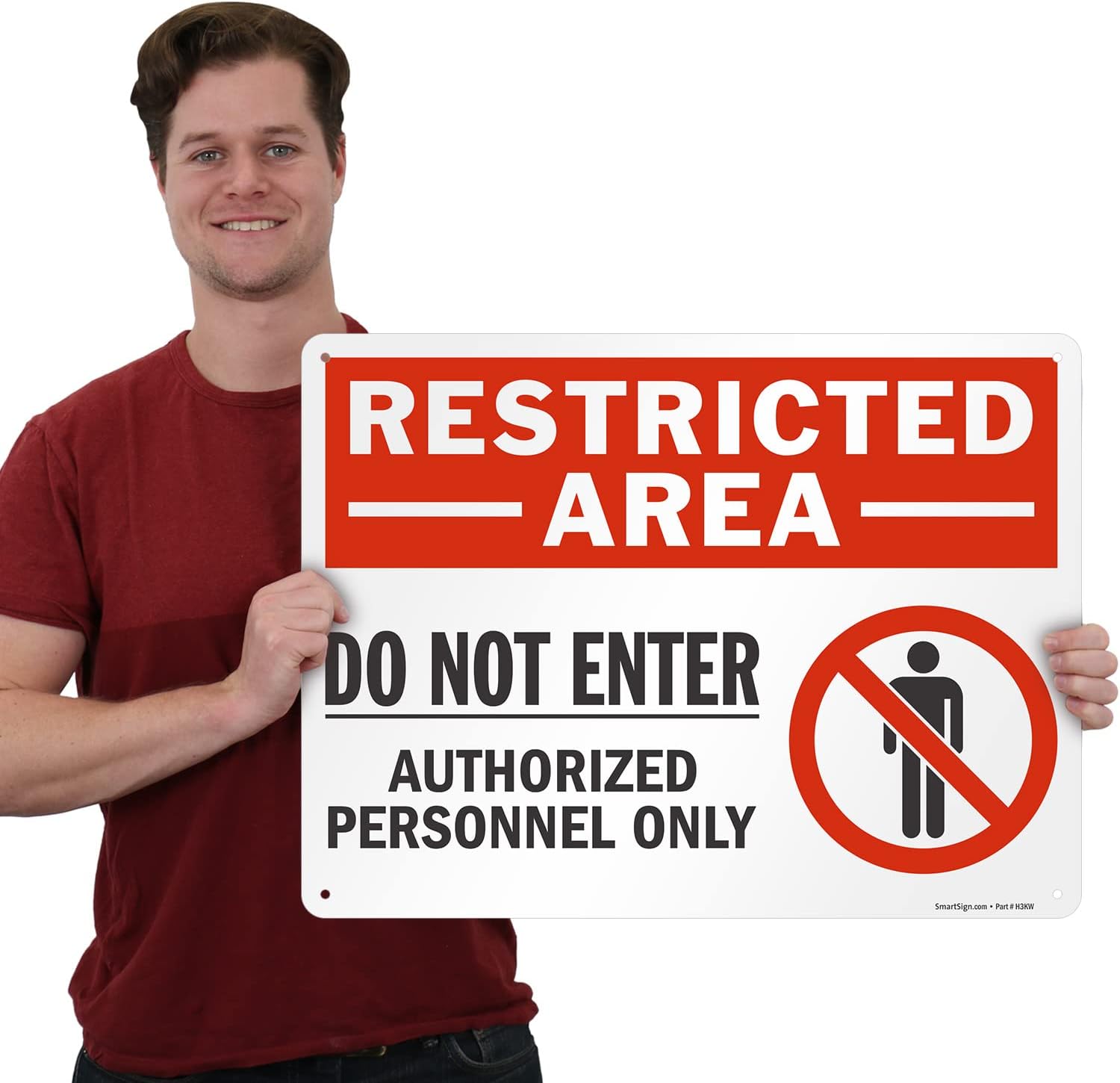 SmartSign 18 x 24 inch “Restricted Area - Do Not Enter, Authorized Personnel Only” Metal Sign with Symbol, 80 mil Laminated Rustproof Aluminum, Red, White and Black, Made in USA