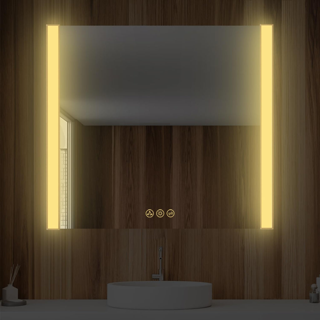 Blossom LED Bathroom Mirror, 36x32 Inch Gradient Front and Backlit LED Mirror for Bathroom, Brushed Gold Frame, Foldable Wing Design, 3 Colors Dimmable CRI>90 Double Lights, IP54 Enhanced, Anti-Fog
