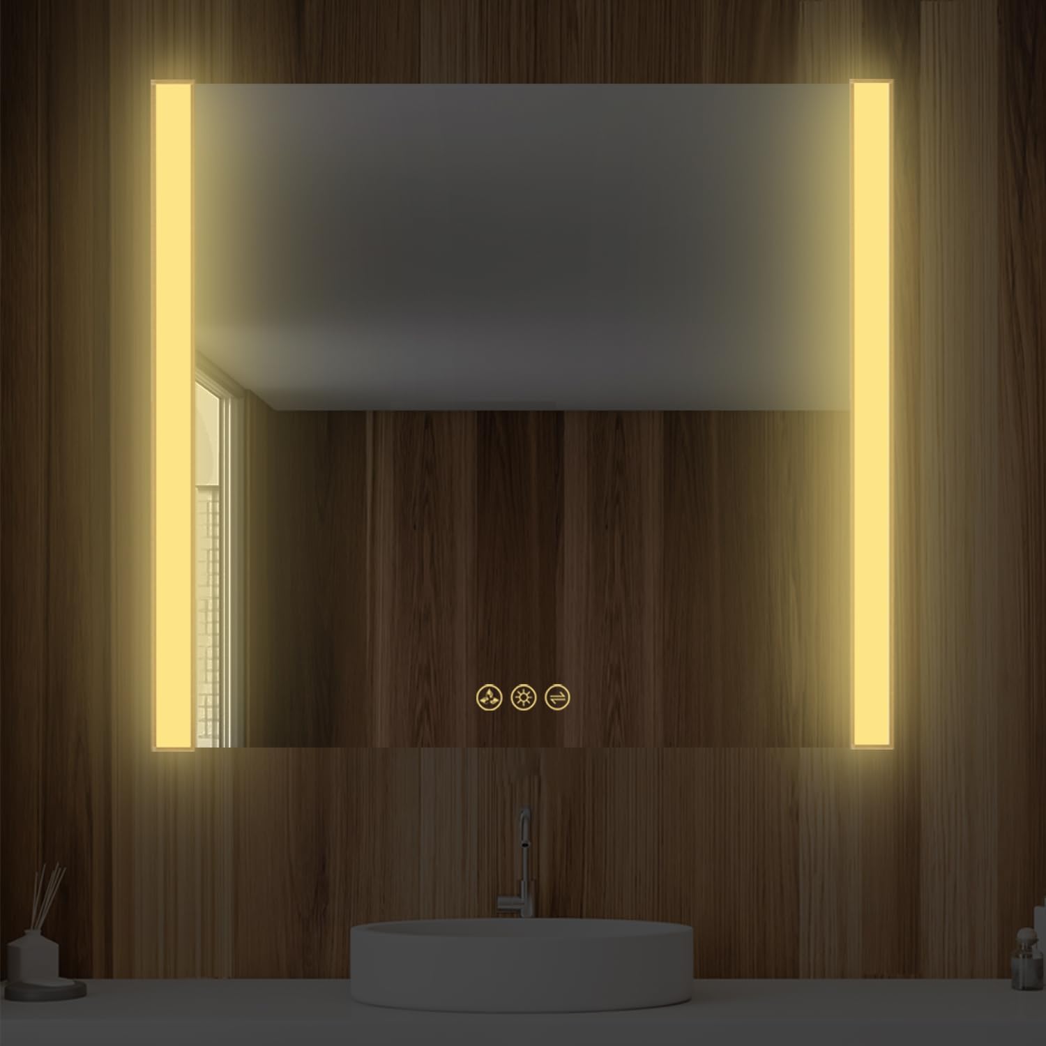 Blossom LED Bathroom Mirror, 36x32 Inch Gradient Front and Backlit LED Mirror for Bathroom, Brushed Gold Frame, Foldable Wing Design, 3 Colors Dimmable CRI>90 Double Lights, IP54 Enhanced, Anti-Fog