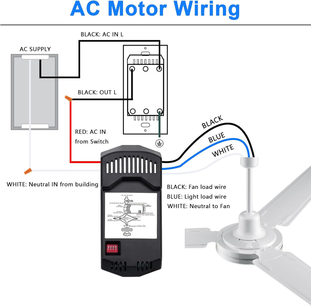 Ceiling Fan Remote Control Kit, Universal Ceiling Fan Remote Control Kit and Dimmer Light Switch Combo, Ceiling Fan Wall Switch UC9050T, Compatible with Hunter Hampton Bay