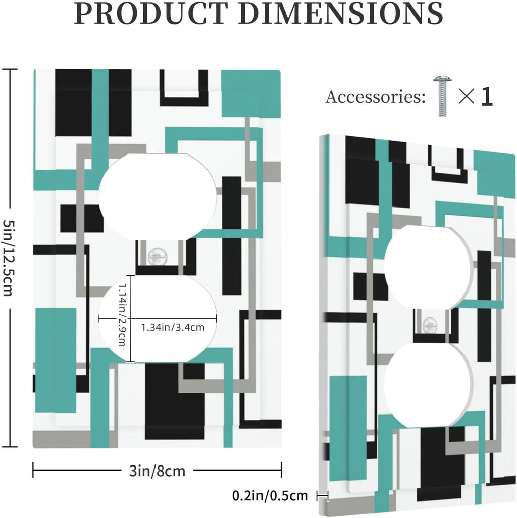 Geometric Turquoise Black Gray Modern Abstract Boho Outlet Covers 1 Gang Duplex Light Switch Cover Decorative Switch Plates Electrical Receptacle Faceplate Wall Plate for Office Nursery Decor