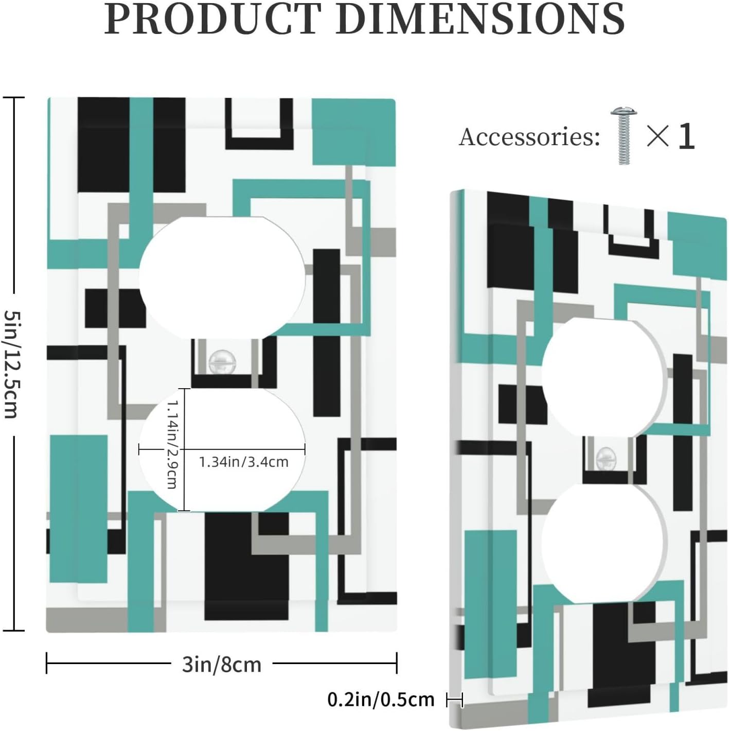 Geometric Turquoise Black Gray Modern Abstract Boho Outlet Covers 1 Gang Duplex Light Switch Cover Decorative Switch Plates Electrical Receptacle Faceplate Wall Plate for Office Nursery Decor