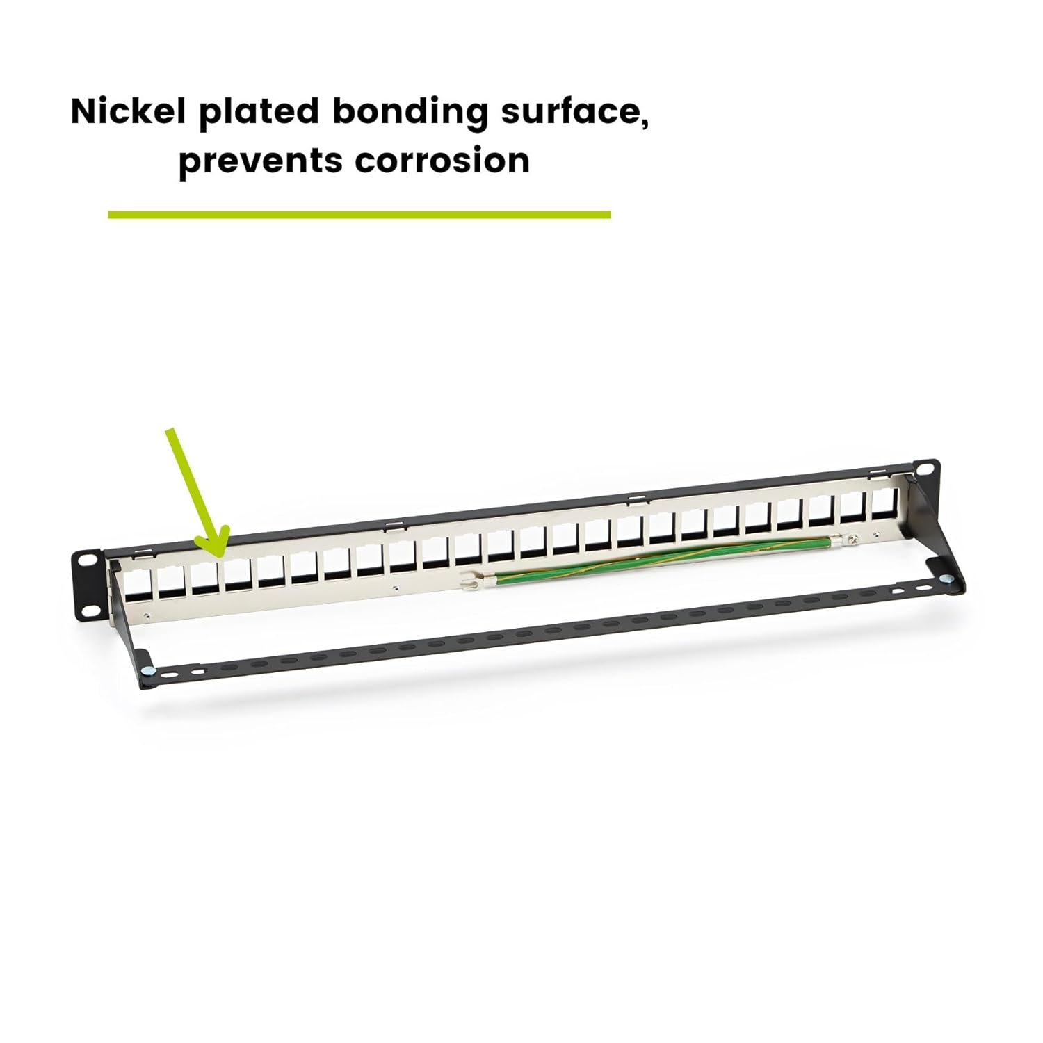 trueCABLE Shielded 24 Port 19” Toolless Modular Patch Panel, Blank, 1U Rack Mount, with Cable Management Bar and Ground Wire, High Density, Black