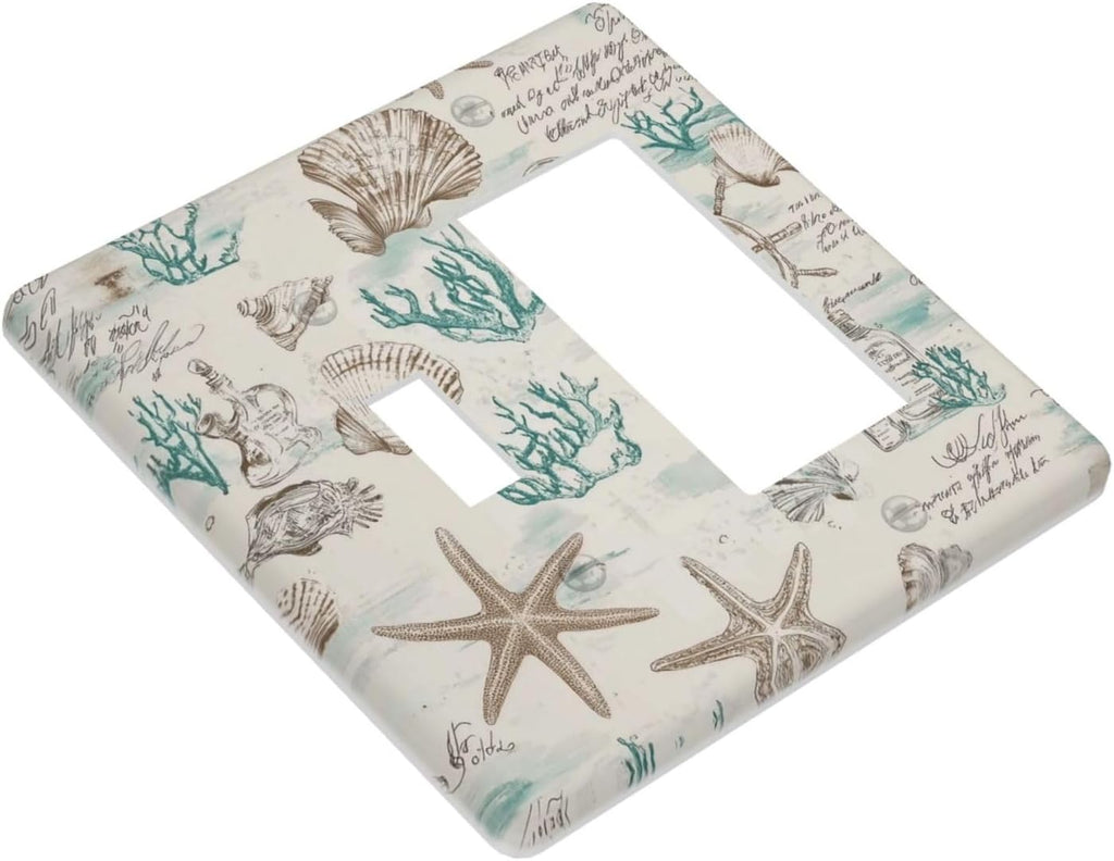 Mid Century Seashells Starfish Compass Outlet Covers 1 Toggle 1 Rocker Combination Decorative Wall Plate Electrical Switch Plates Light Switch Cover Plate For Nursery Kids Room Decor