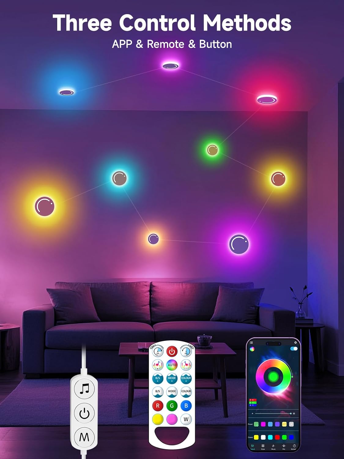 GIPOYENT Smart Wall Light, 9-Piece LED DIY Constellation Light, RGB Color Changing, Music Sync, App & Remote Control, Ambient Lighting for Bedroom, Living Room, Gaming, and Home Decor
