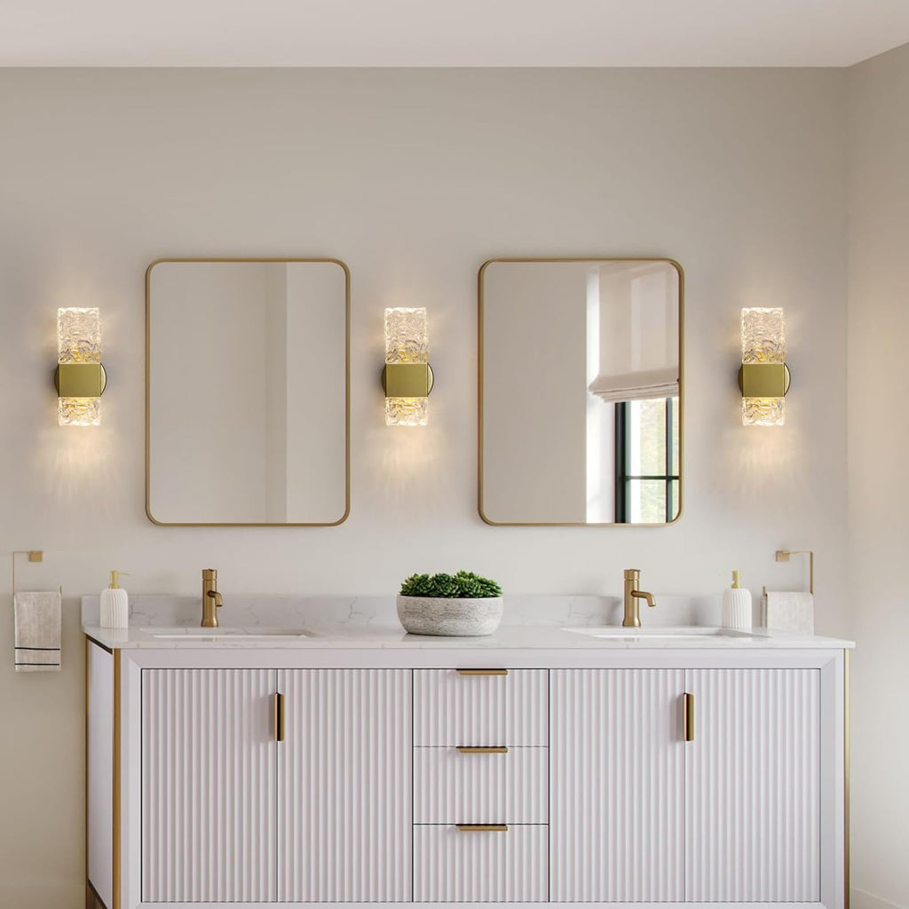 HuisMier Gold Wall Sconces, Hardwired Indoor Wall Light Fixtures with Remote, 3000K-6000K Dimmable LED Crystal Wall Lamp for Bedroom Living Room Bathroom Stairway Hallway