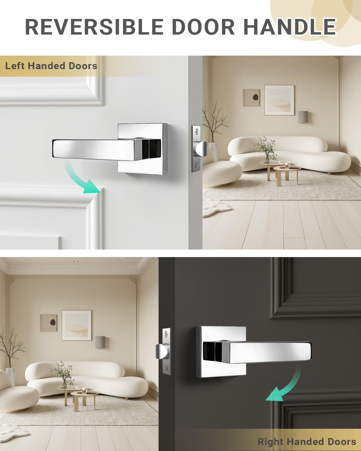 KNOBWELL 6 Pack Door Handles Interior Passage Door Knob for Closet Hallway Polished Chrome Door Leverset Modern Doorknob