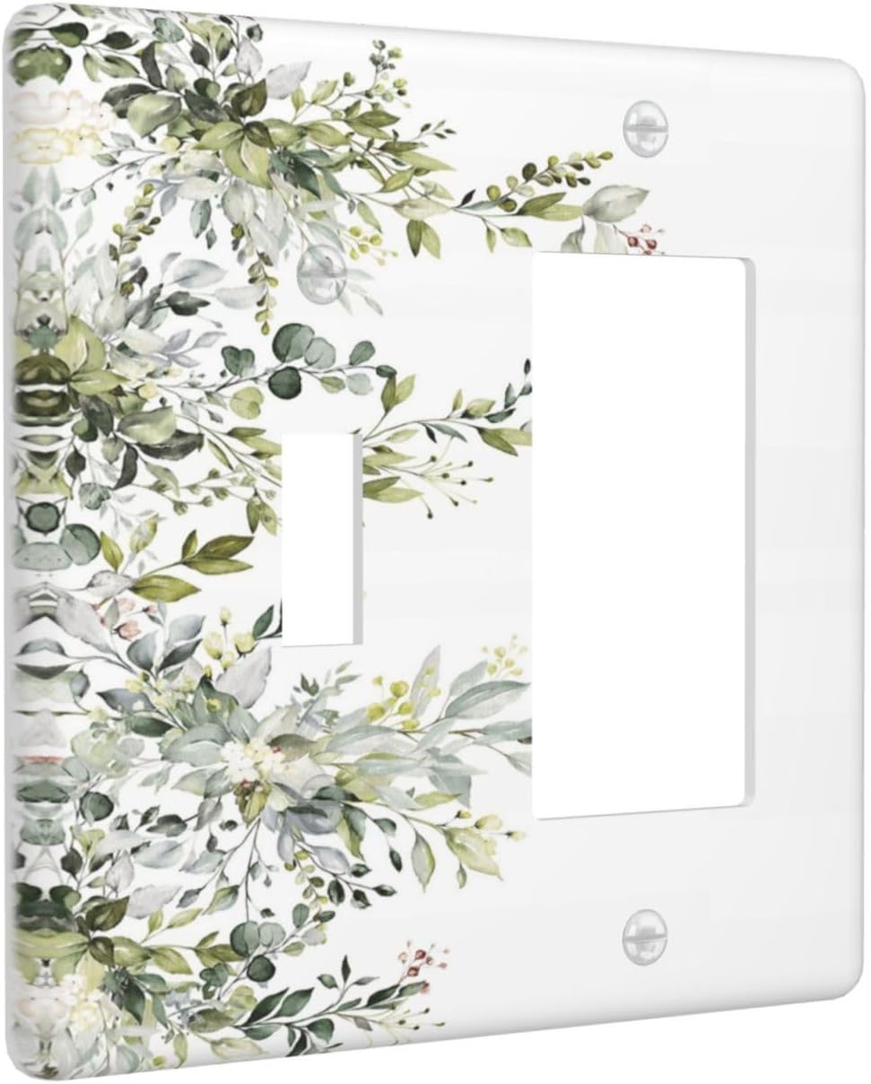 Decorative Outlet Covers Rustic Eucalyptus Leaves Green Leaf 2 Gang Wall Plate Single Toggle 1 Rocker Light Switch Cover Switch Plate Covers for Country Bedroom Home Decor
