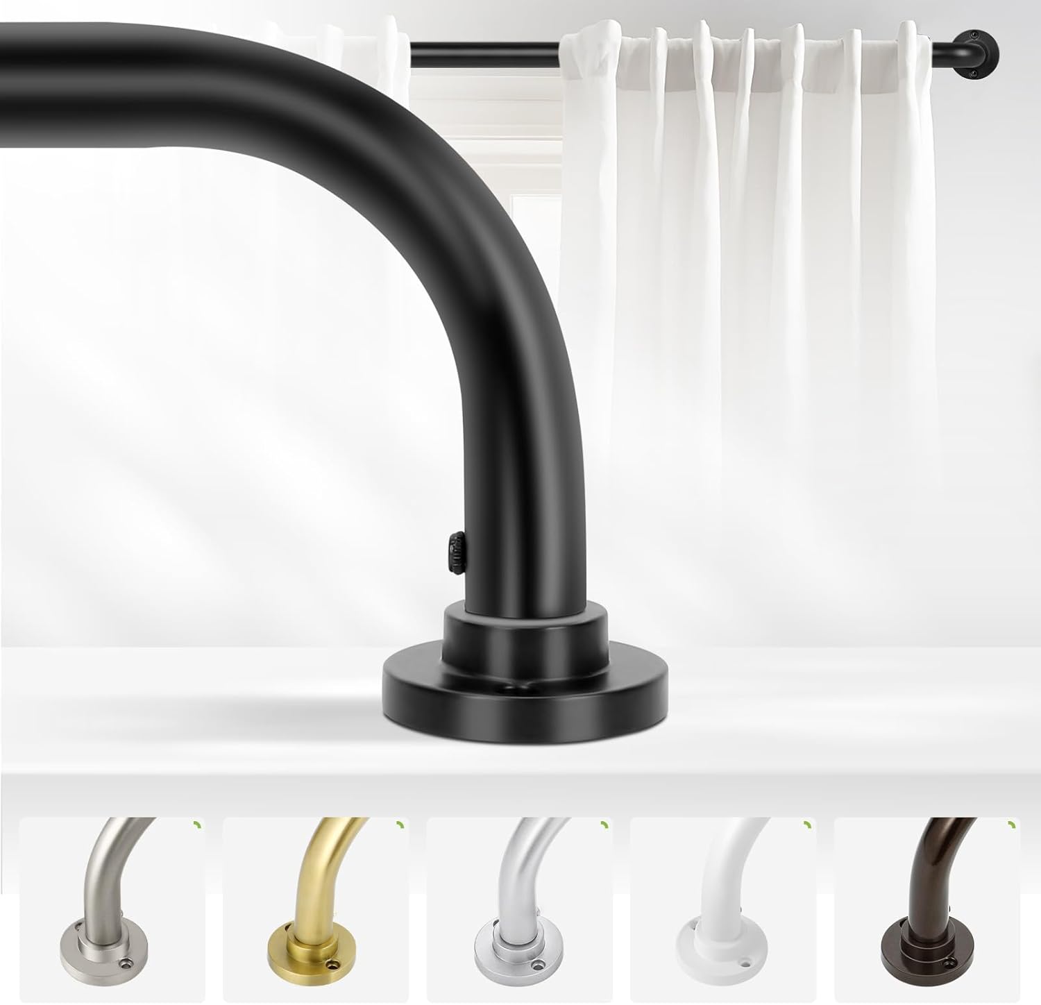 Black Wrap Around Curtain Rods 28 to 60 Inch:Blackout Heavy duty Adjustable Window Curtain Rod for Bedroom,Industrial Darkening Curved French Metal Single Drapery Rods Easy Install,Matte Black