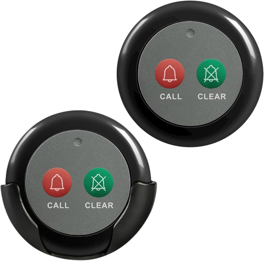 Wireless Call Buttons with Clear Call Dual Function for Wireless Call System Portable Caregiver Pager for Restaurants Nursing Home Clinic Care Facilities 2 PCS Black