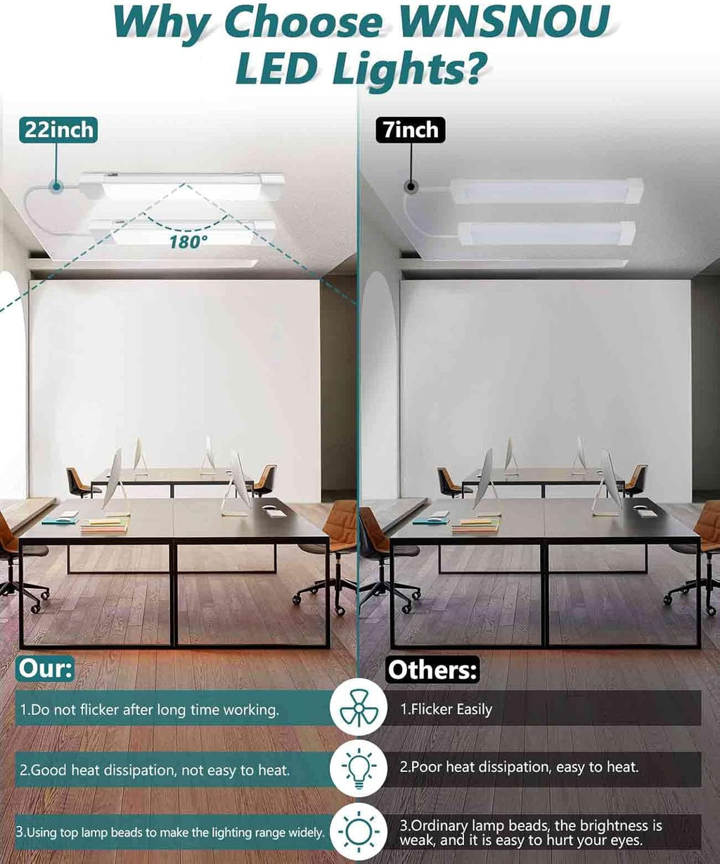 LED Tube Light Fixture with Plug, 1.4FT-2pcs 1800LM 5000K Utility Shop Light, Linkable Cabinet Light for Garage, Kitchen, Bathroom, Closet, Office - 1.4Ft, Triproof, White