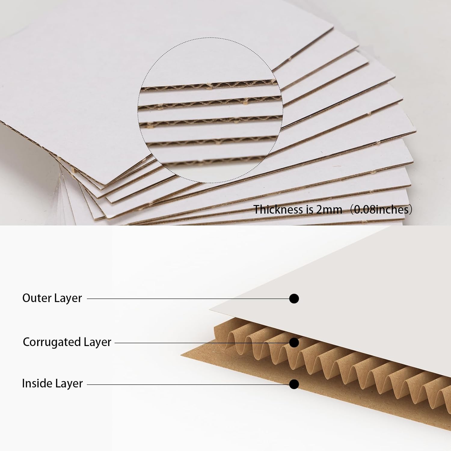 Calenzana 3.5x4.5 White Corrugated Cardboard Sheets, Flat Card Boards Inserts for Crafts, Packing, Shipping, Moving, Mailing, 200 Pack