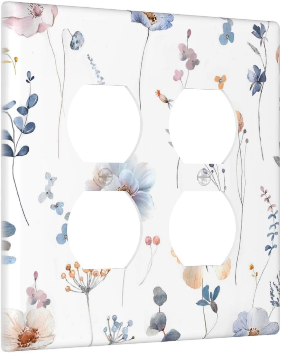 Wildflowers Plant Leaves Floral Berry Outlet Covers 2 Gang Double Duplex Decorative Light Switch Covers Electrical Wallplates Socket Faceplate for Bed Room Living Room Decor